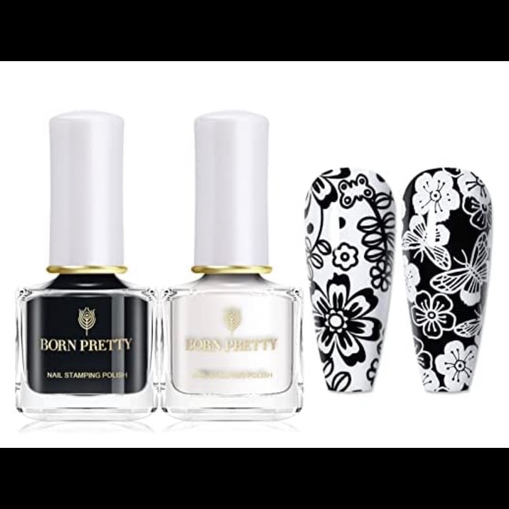 NEW! Born Pretty Nail Art Stamping Polish White Black 2pc Set